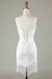 Sparkly Bodycon Spaghetti stropper Blå Lace-Up Tilbake Kort Homecoming kjole med perler