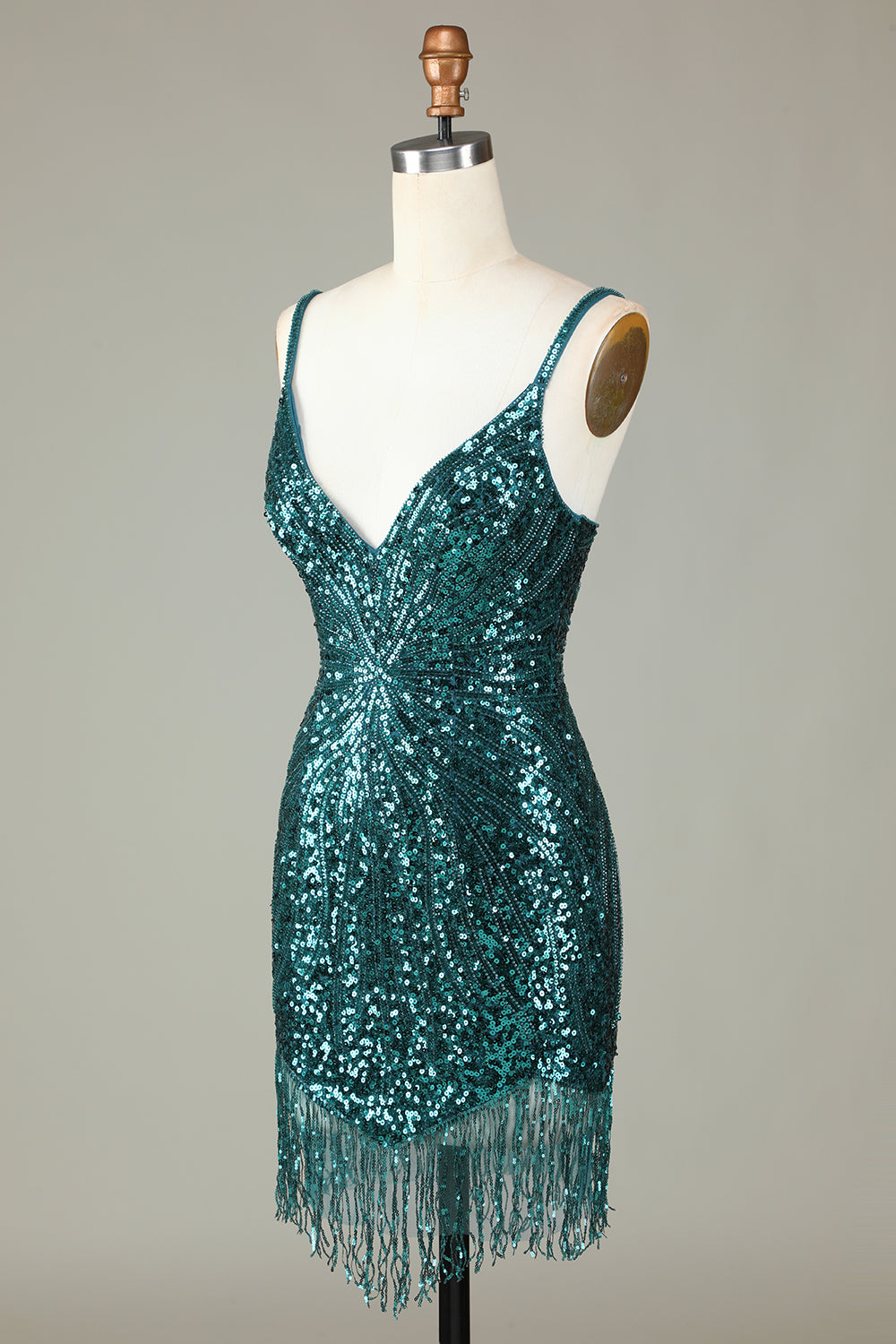 Sparkly Bodycon Spaghetti stropper Grønn Lace-Up Back Kort Homecoming kjole med perler