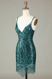 Sparkly Bodycon Spaghetti stropper Grønn Lace-Up Back Kort Homecoming kjole med perler