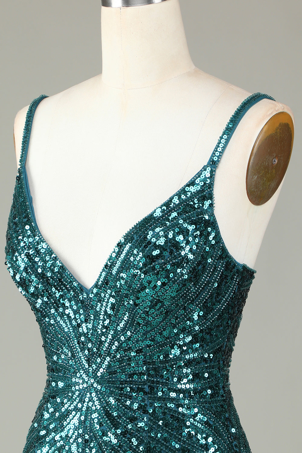 Sparkly Bodycon Spaghetti stropper Grønn Lace-Up Back Kort Homecoming kjole med perler