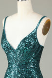 Sparkly Bodycon Spaghetti stropper Grønn Lace-Up Back Kort Homecoming kjole med perler