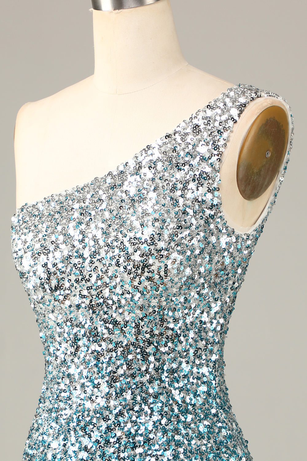 Sparkly Bodycon Spaghetti stropper Blå paljetter Kort Homecoming kjole med dusk