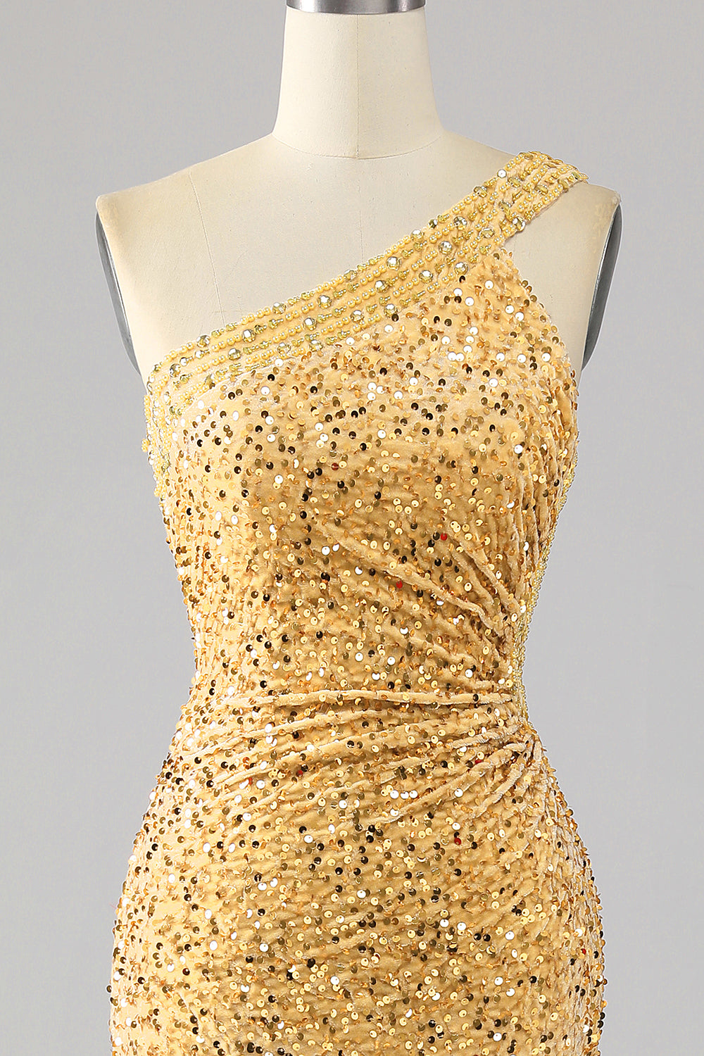 Havfrue paljetter En skulder Golden Prom Kjole med Slit