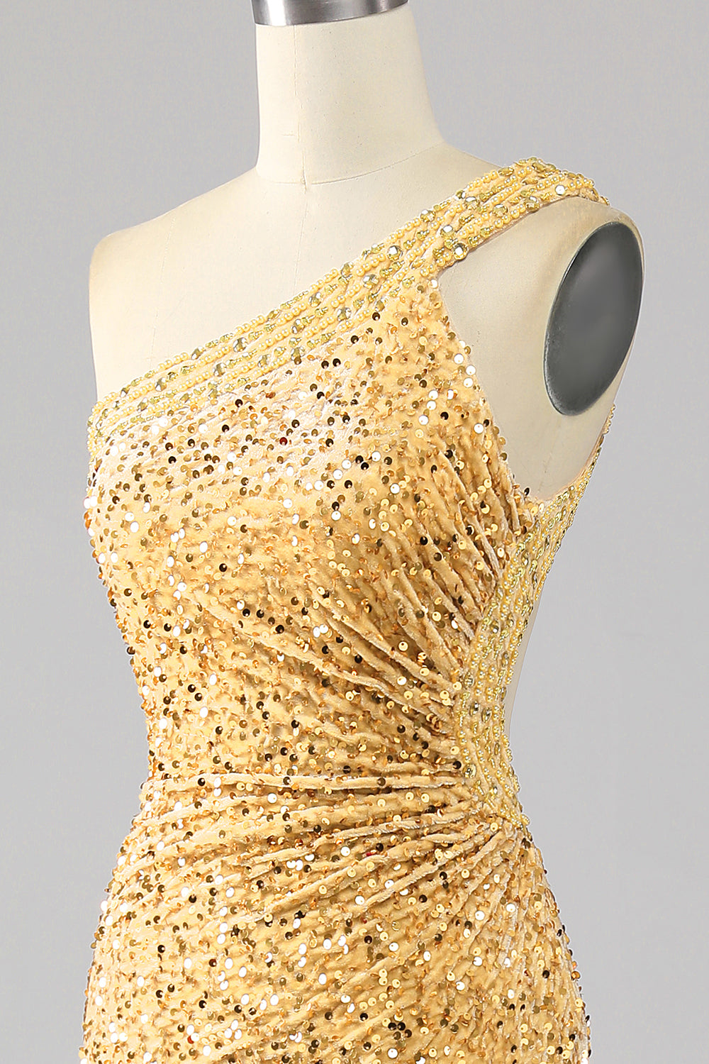 Havfrue paljetter En skulder Golden Prom Kjole med Slit