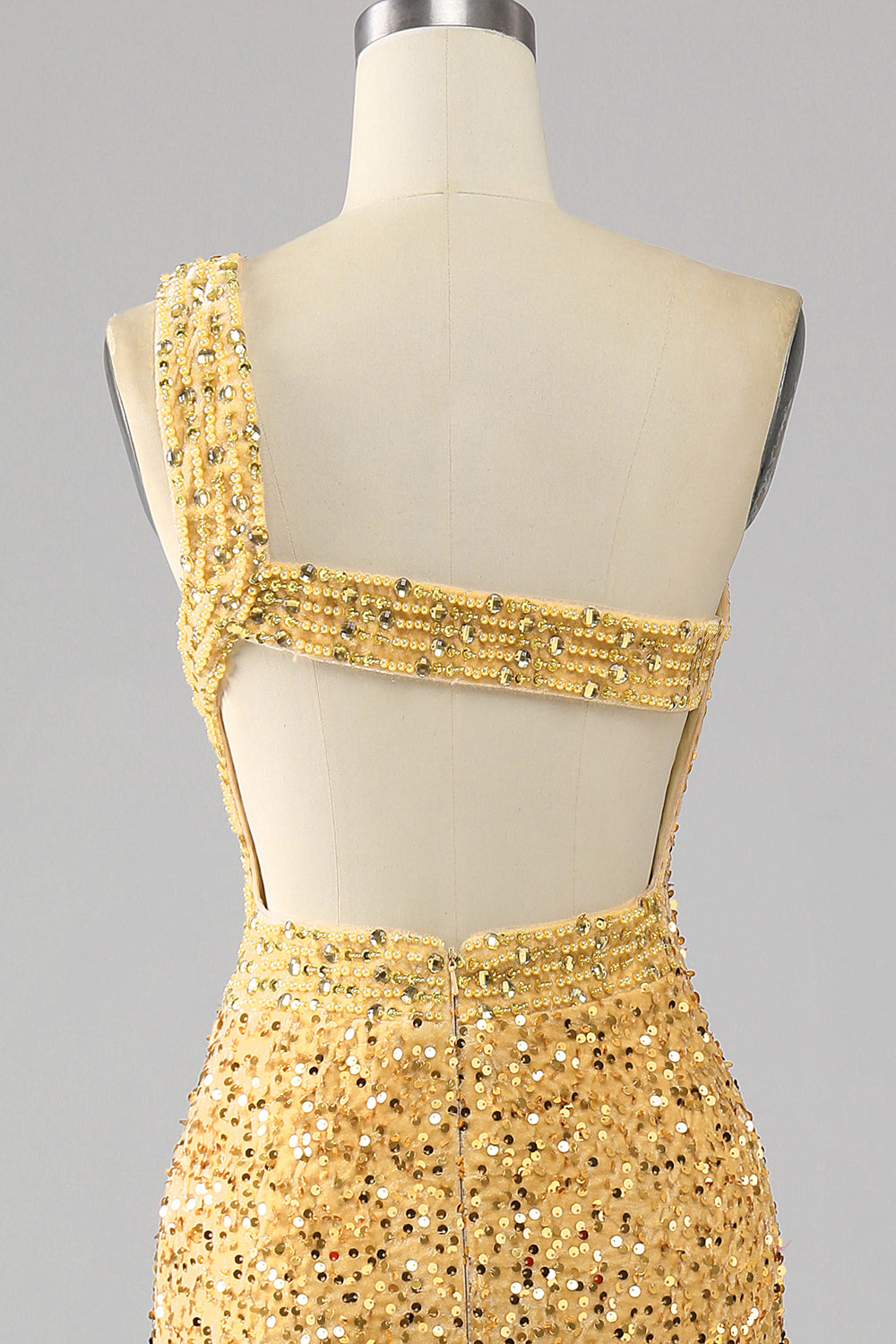Havfrue paljetter En skulder Golden Prom Kjole med Slit