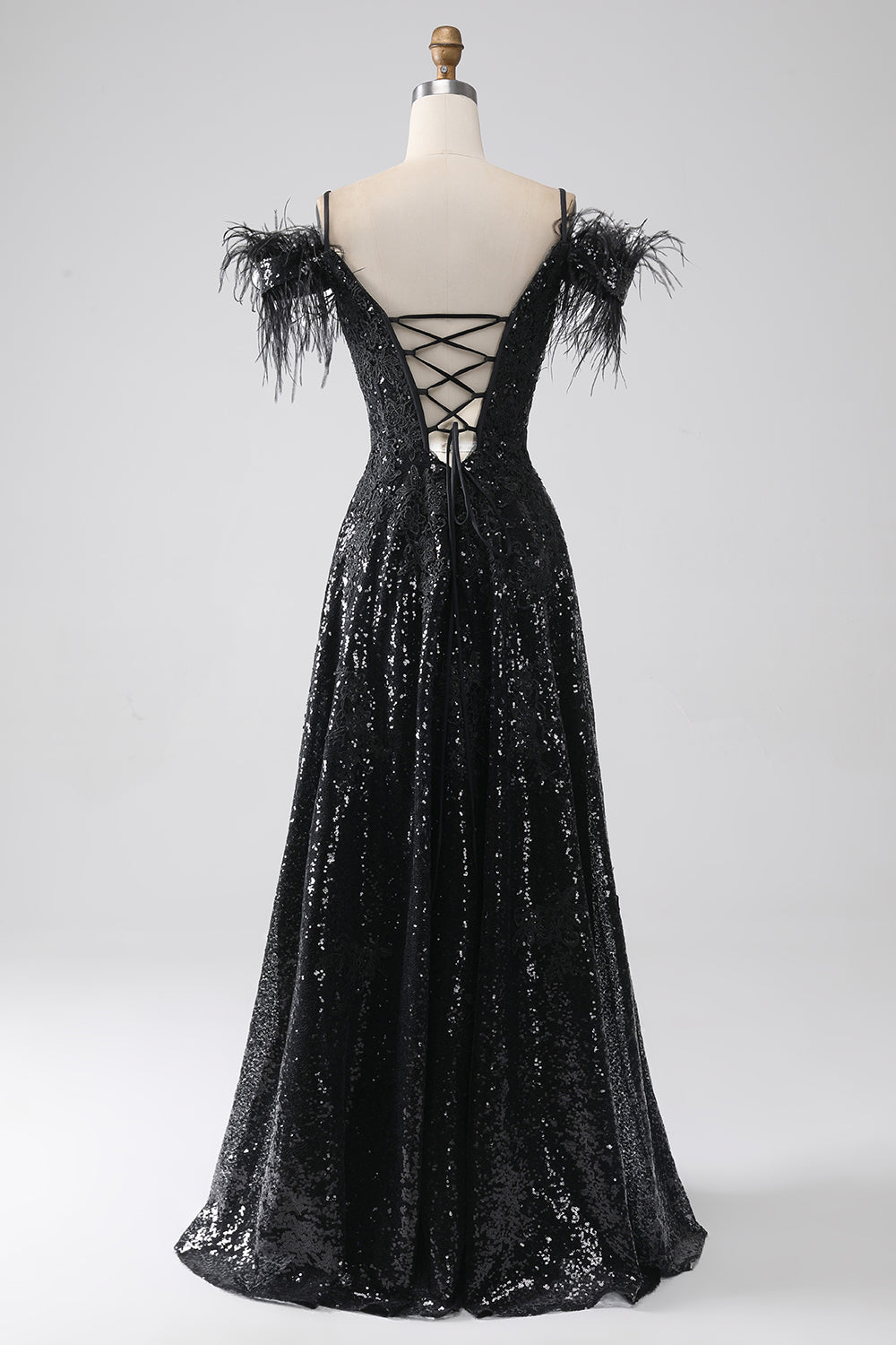 A-Line Cold Shoulder Sequins Long Prom Dress med Slit