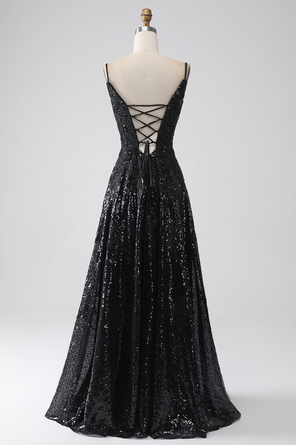 A-Line Cold Shoulder Sequins Long Prom Dress med Slit