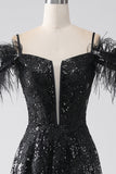 A-Line Cold Shoulder Sequins Long Prom Dress med Slit