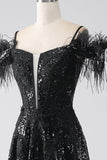 A-Line Cold Shoulder Sequins Long Prom Dress med Slit