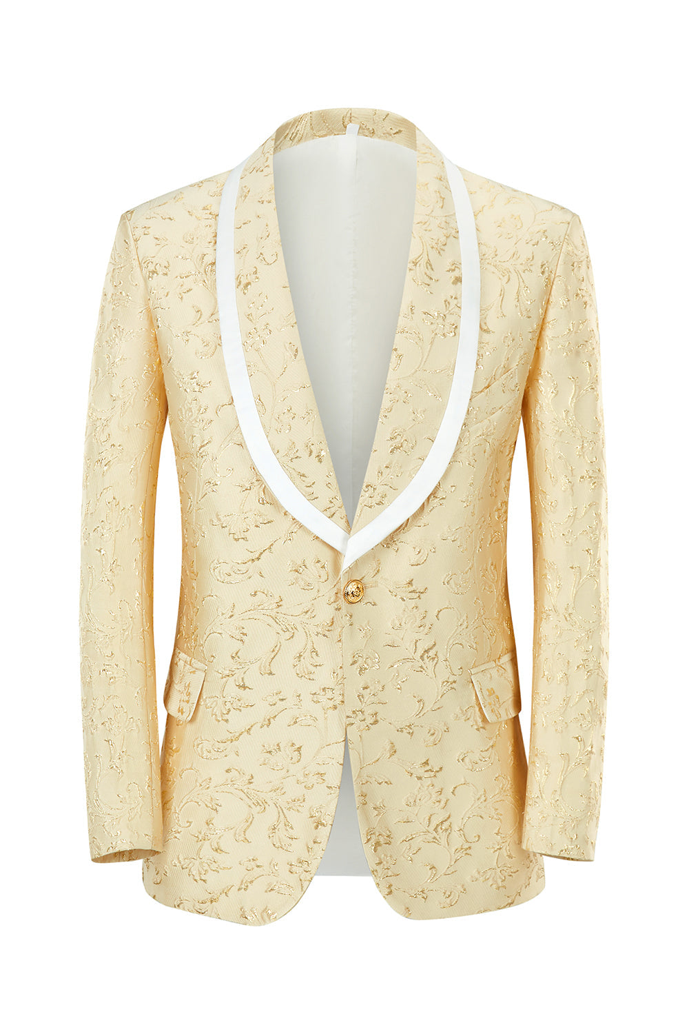 Champagne Sjal Lapel En knapp Jacquard Menns Prom Suits