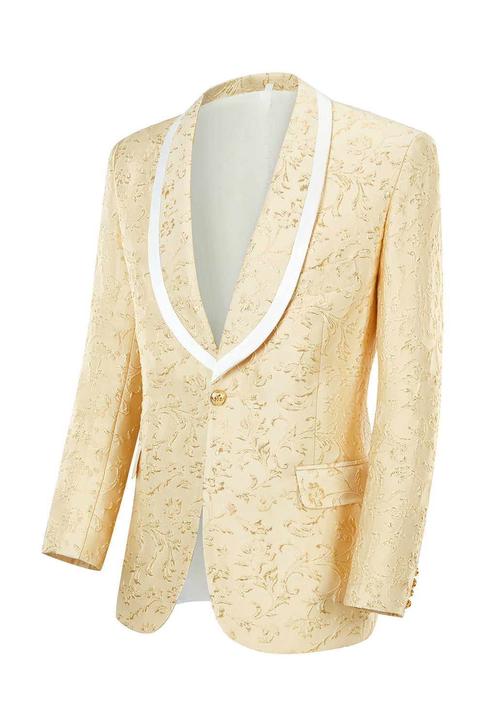 Champagne Sjal Lapel En knapp Jacquard Menns Prom Suits