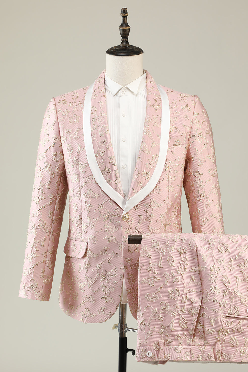 Champagne Sjal Lapel En knapp Jacquard Menns Prom Suits