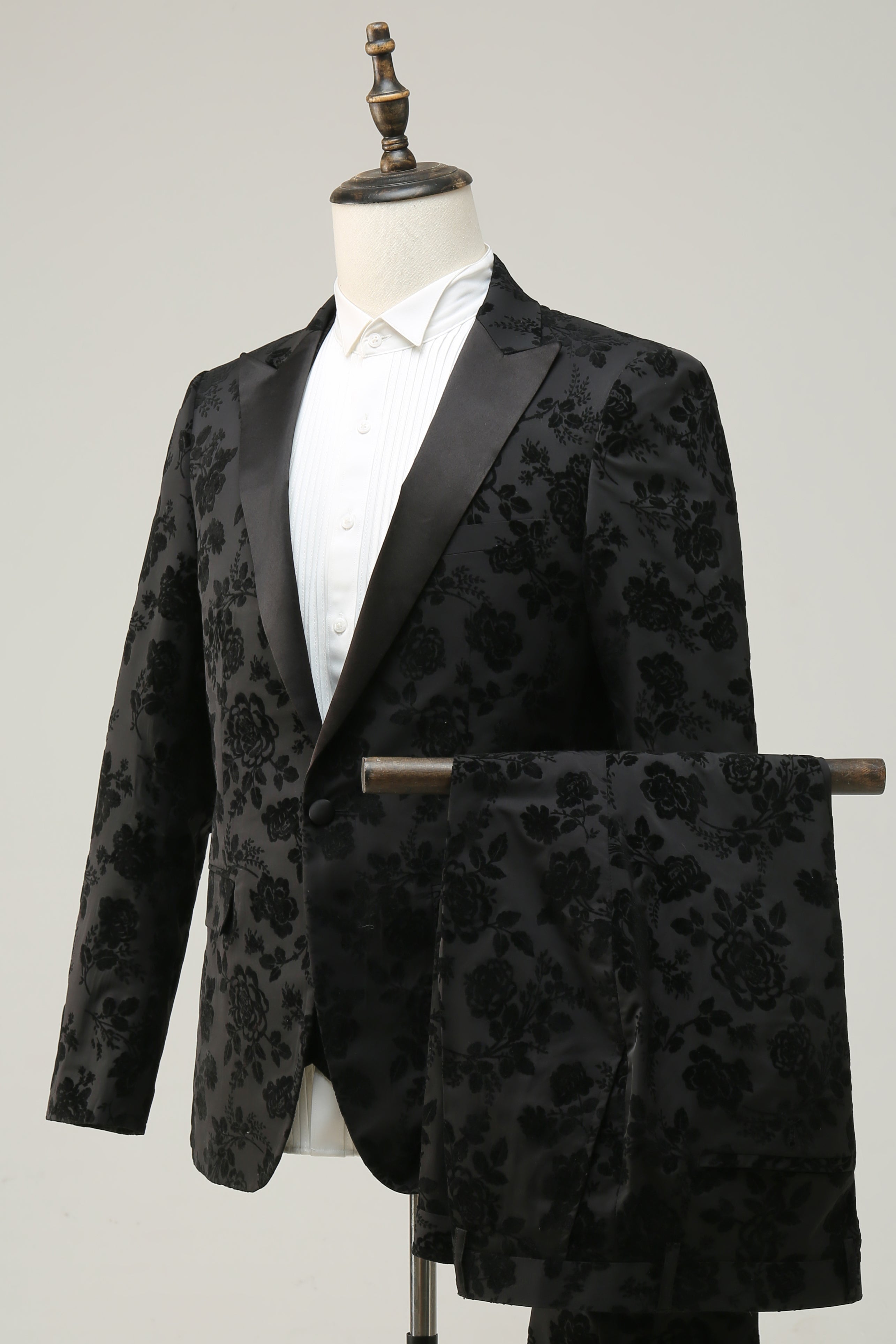 Black Peak Lapel Jacquard Prom Drakter for menn