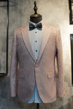 Peak Lapel One Button Mørkeblå Jacquard Menns bryllupsfest dresser