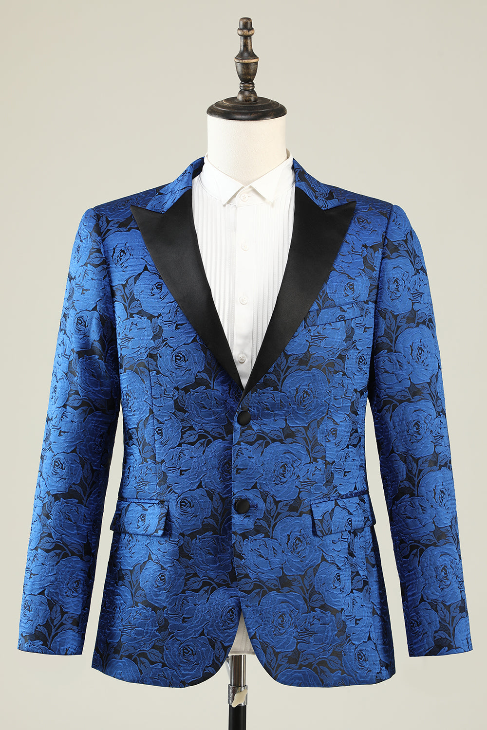 Peak Lapel Jacquard Royal Blue Single Breasted Menns Prom Blazer
