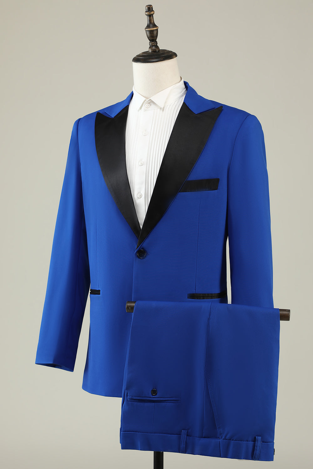 Slim Fit Peak Lapel One Button Blå herreballdrakter