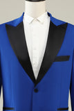 Slim Fit Peak Lapel One Button Blå herreballdrakter