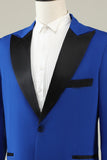 Slim Fit Peak Lapel One Button Blå herreballdrakter