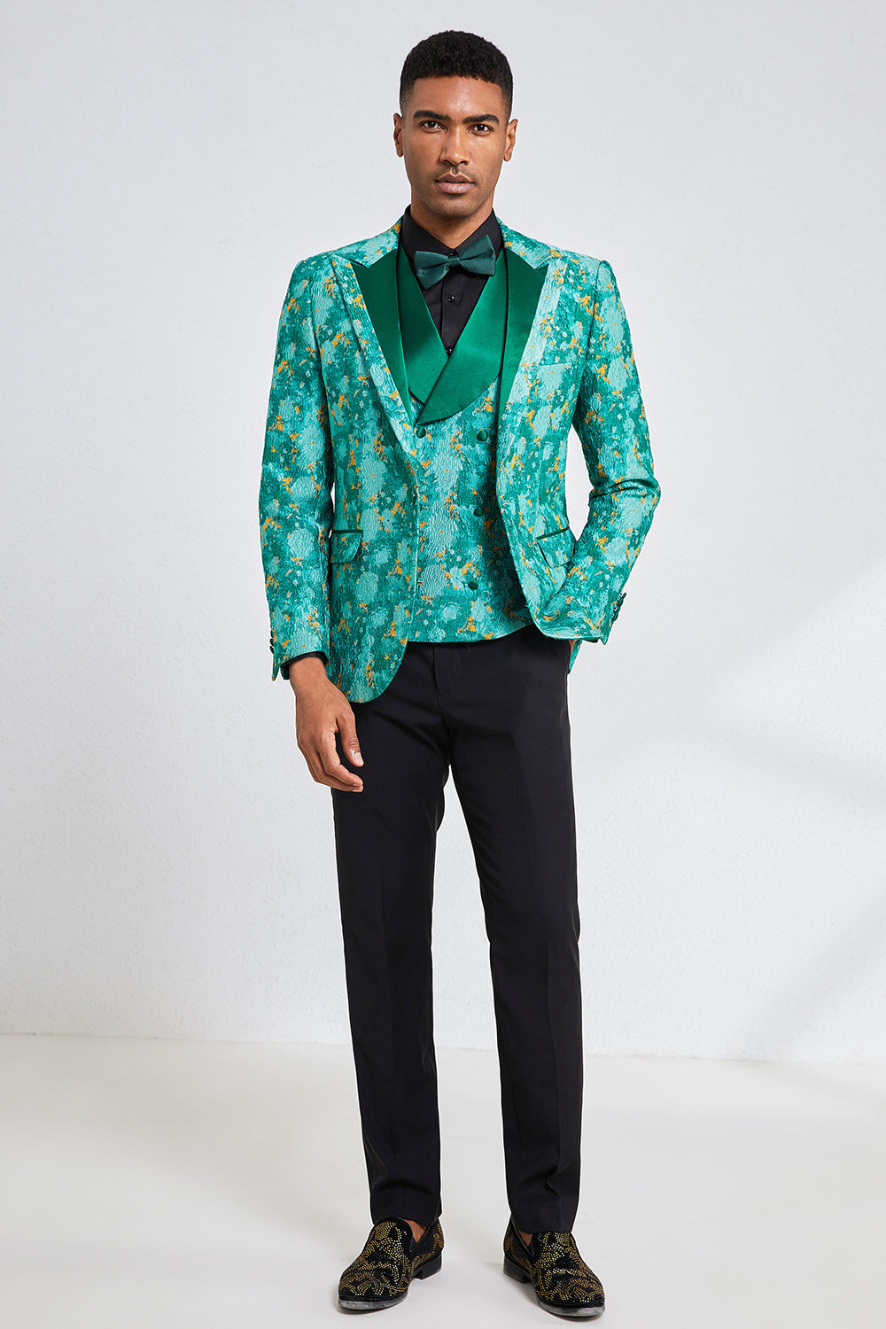Green Peak Lapel 3 Piece Menns Wedding Suits