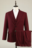 Burgund Peak Lapel 3 Piece Menns Prom Drakter