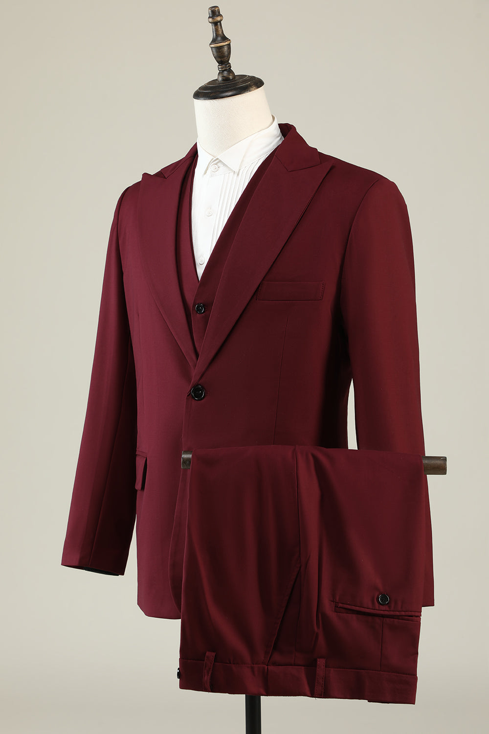 Burgund Peak Lapel 3 Piece Menns Prom Drakter