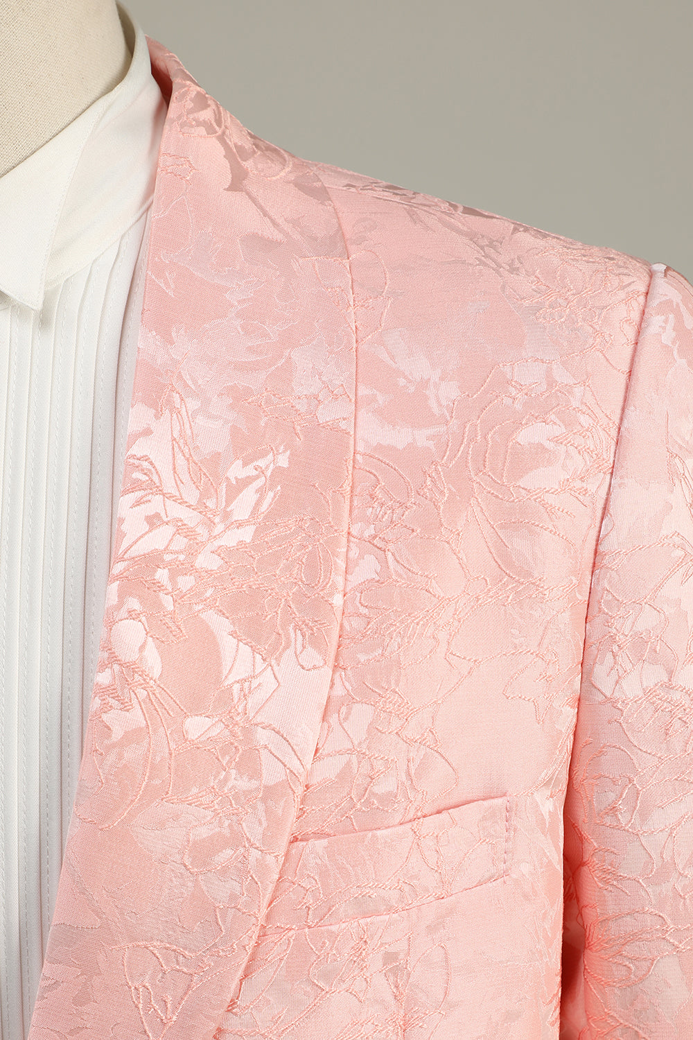 Lys rosa jacquard 2-delt sjal jawl lapel en knapp prom dresser
