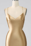 Golden Mermaid Spaghetti stropper Satin Long Prom Kjole med snøre-up Back