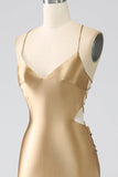 Golden Mermaid Spaghetti stropper Satin Long Prom Kjole med snøre-up Back