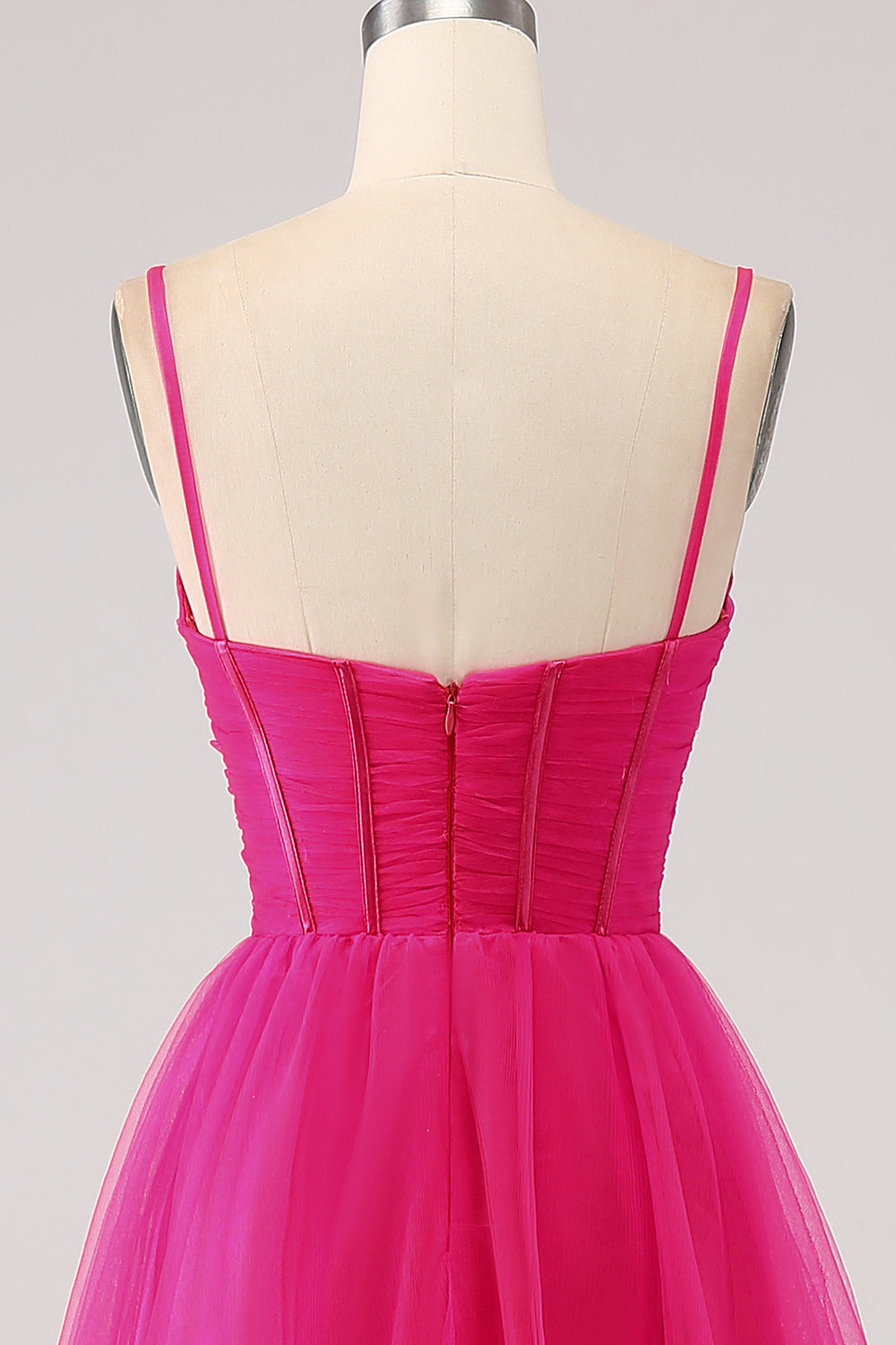 Fuchsia A-Line Spaghetti stropper Long Corset Prom Dress med Slit