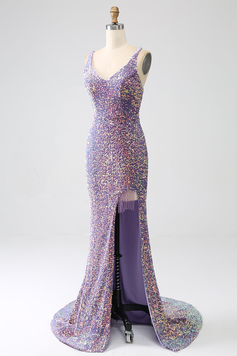 Sparkly Mermaid Light Purple Sequins Prom Dress med Slit