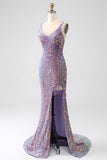 Sparkly Mermaid Light Purple Sequins Prom Dress med Slit