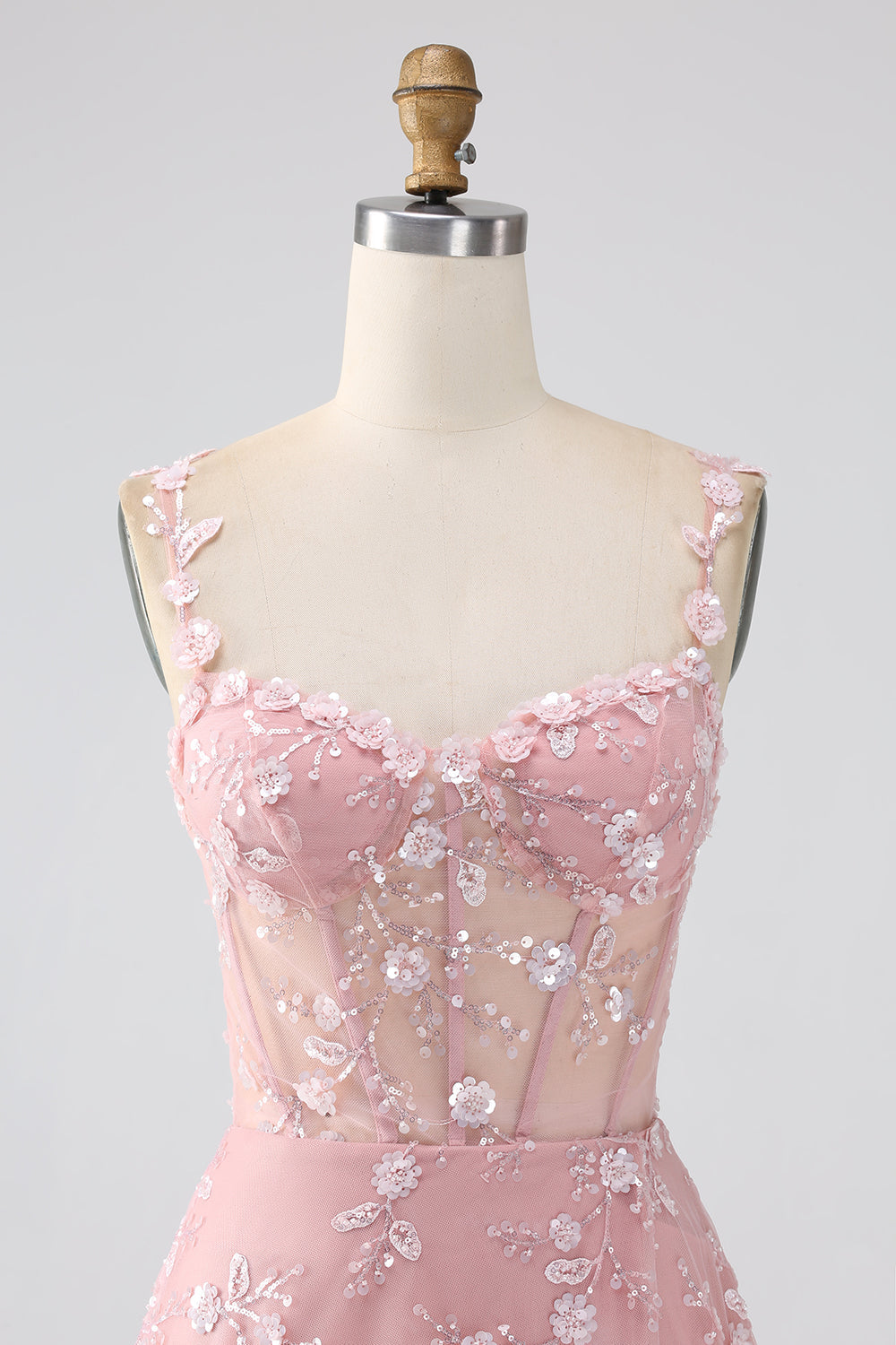 Sparkly Blush A Line Spaghetti stropper paljett korsett Prom kjole med spalt