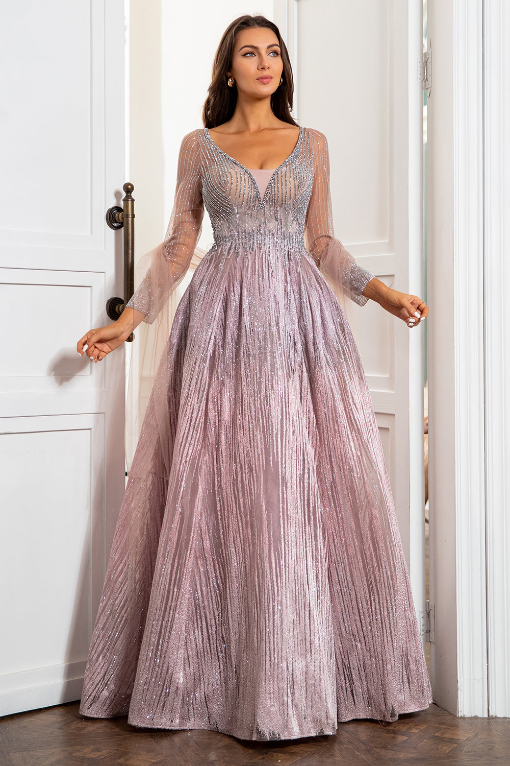 luksuriøs v nakke gull mor kjole med beading