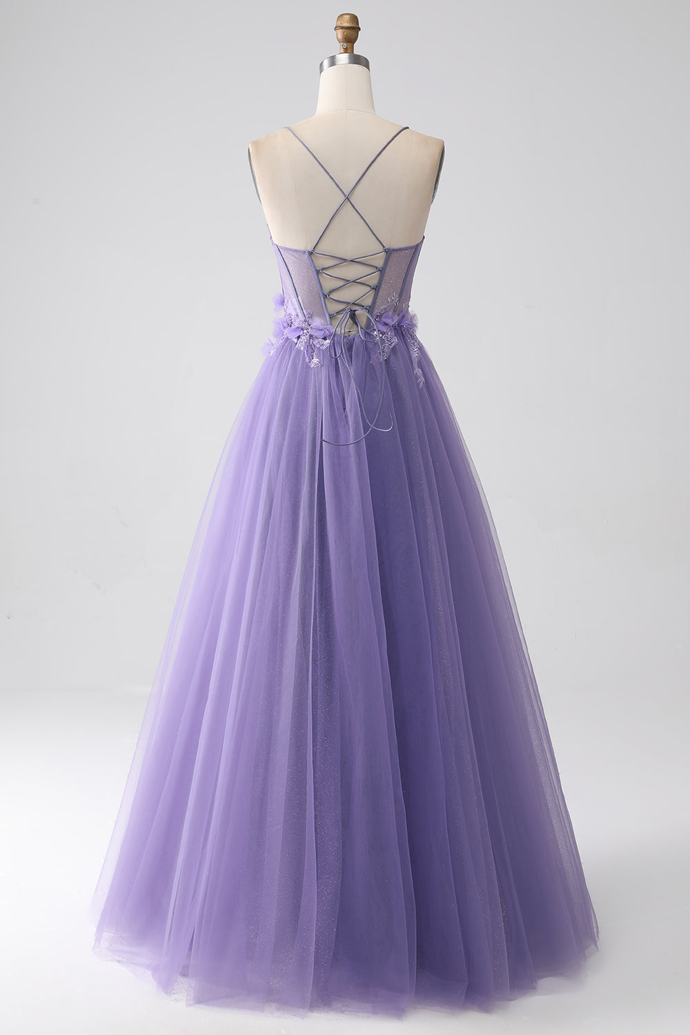 Lilla A-Line Spaghetti stropper Korsett Prom kjole med 3D blomster
