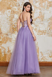 A-Line Spaghetti stropper lilla korsett Prom kjole med 3D blomster