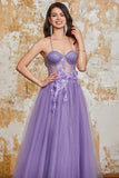 A-Line Spaghetti stropper lilla korsett Prom kjole med 3D blomster