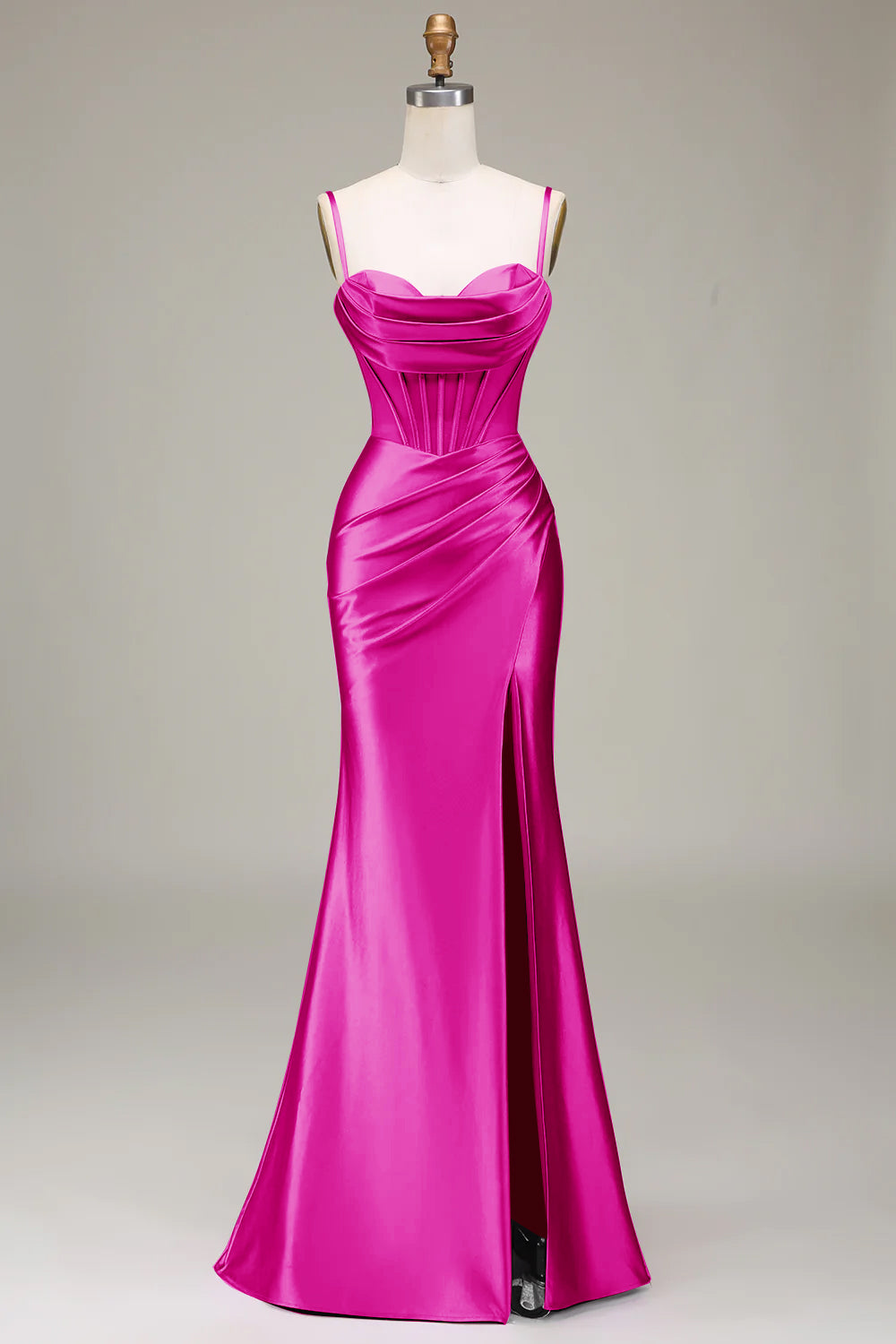 Stilig Mermaid Spaghetti stropper Lilla korsett Prom kjole med Split Front