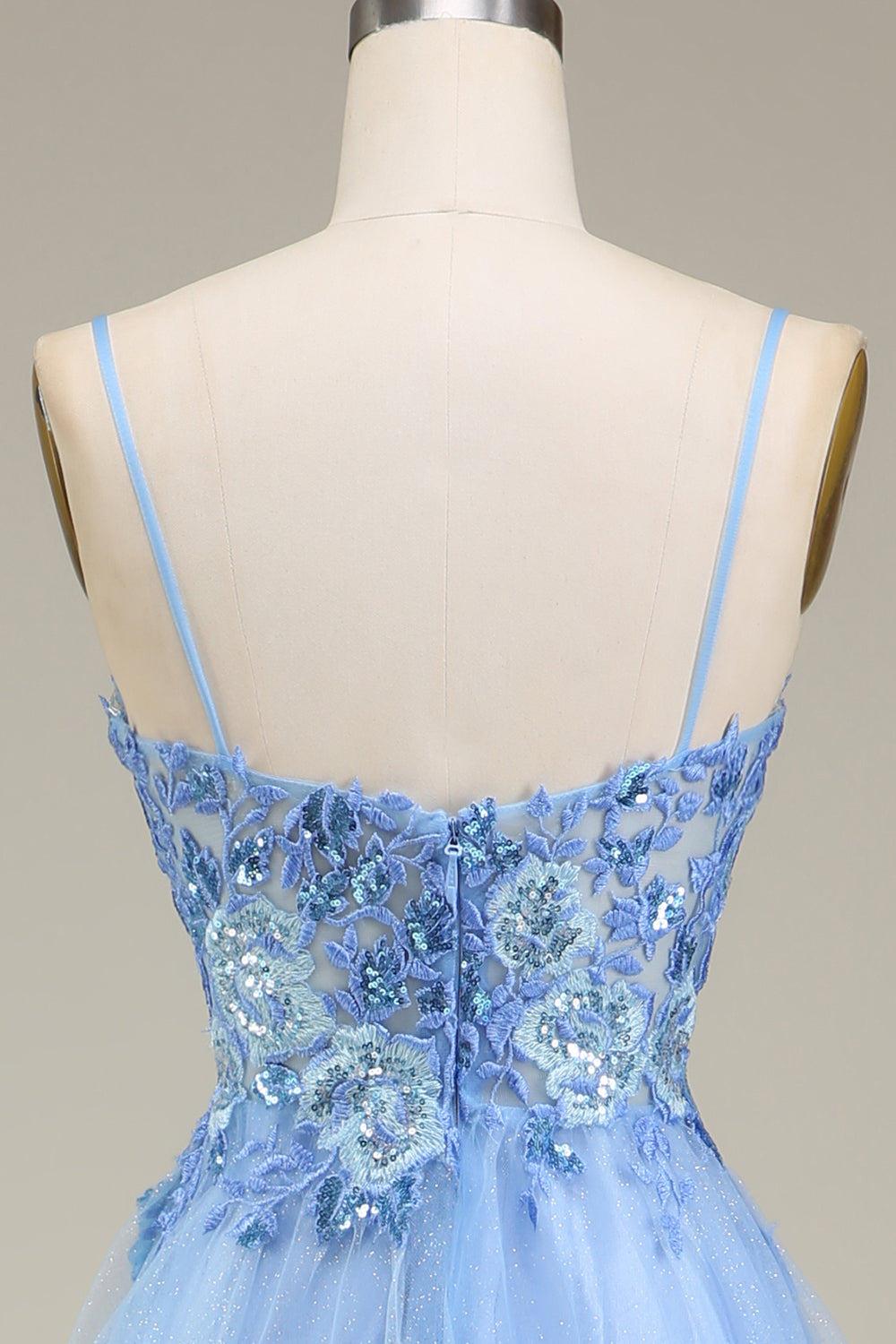Spakly Blue Tylle Prom Kjole med Appliques