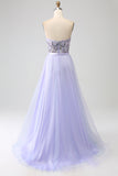 Lavendel A Line Tylle Korsett Prom kjole med Slit