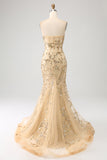 Havfrue Champagne glitrende korsett Prom kjole