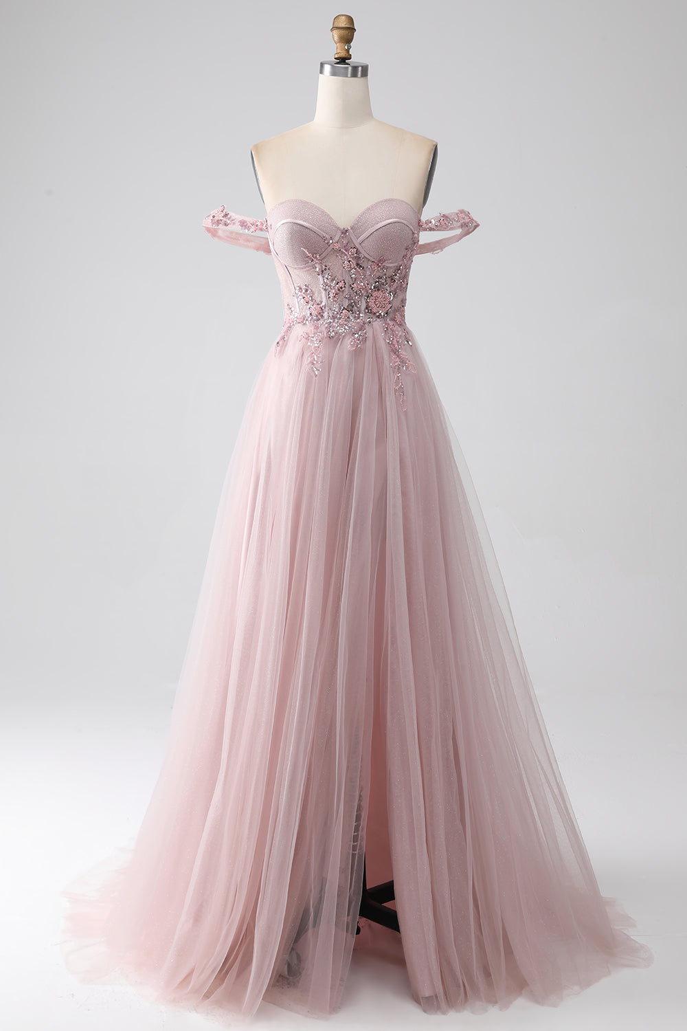 Av skulderen En Line Beaded Prom Dress med Slit