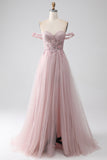 Av skulderen En Line Beaded Prom Dress med Slit