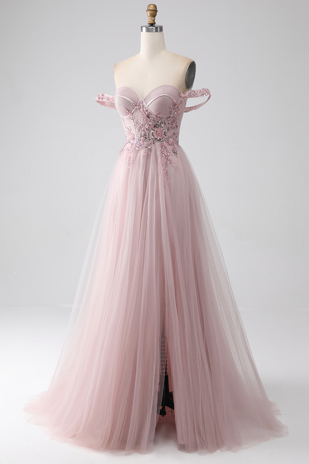 Av skulderen En Line Beaded Prom Dress med Slit
