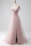 Av skulderen En Line Beaded Prom Dress med Slit