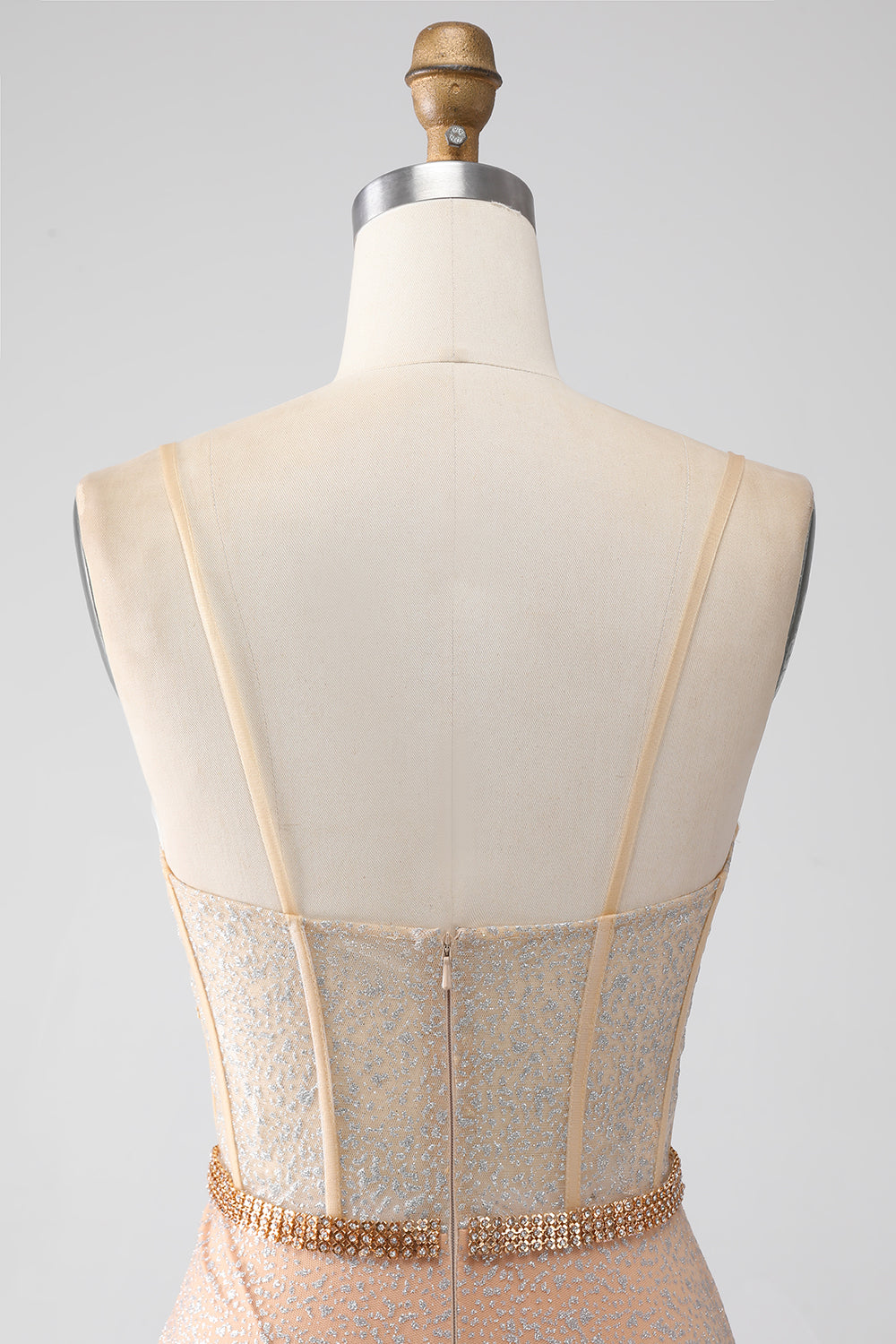 Havfrue Champagne Spaghetti stropper Long Prom Kjole med Slit