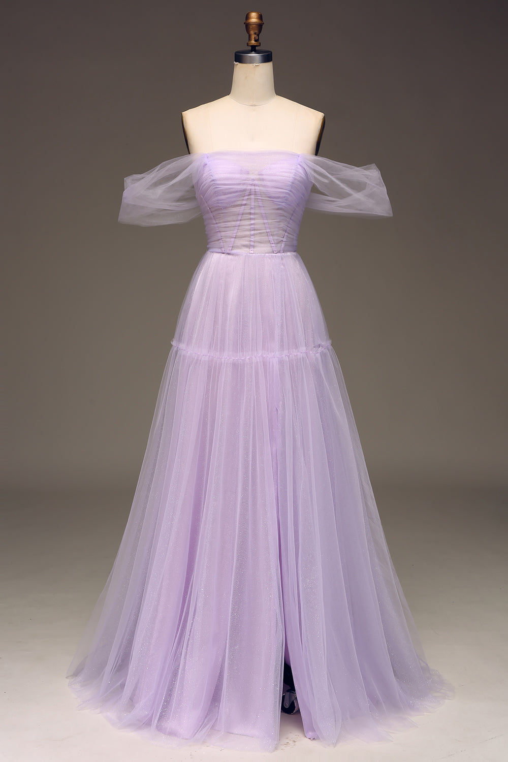 Lilac av skulderen En linje Tylle Princess Prom kjole med spalt