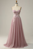 A Line Sweetheart Grey Purple Long Prom Dress med Appliques