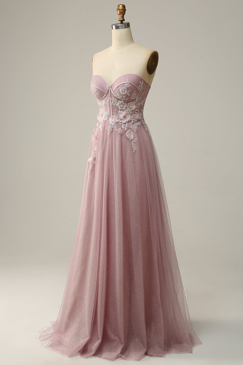 A Line Sweetheart Grey Purple Long Prom Dress med Appliques