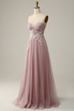 A Line Sweetheart Grey Purple Long Prom Dress med Appliques
