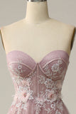 A Line Sweetheart Grey Purple Long Prom Dress med Appliques